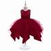 HAPIMO Girls s Party Gown Birthday Dress Solid Lace Splicing Round Neck Sleeveless Lovely Relaxed Comfy Princess Dress Mesh Tiered Ruffle Hem Cute Holiday Red 120