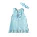 Eyicmarn Baby Girls Summer A-line Dresses Sleeveless O Neck Lace Trim Bow Dress + Headband