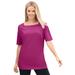 Plus Size Women's Perfect Elbow-Sleeve Square-Neck Tee by Woman Within in Raspberry (Size 1X) Shirt