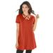 Plus Size Women's Lattice-Neck Short Sleeve Ultimate Tunic by Roaman's in Copper Red (Size 18/20)