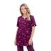 Plus Size Women's Print Notch-Neck Soft Knit Tunic by Roaman's in Berry Graphic Vine (Size 4X) Short Sleeve T-Shirt