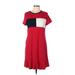 Tommy Hilfiger Casual Dress - A-Line Crew Neck Short sleeves: Red Color Block Dresses - Women's Size Large