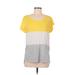 Short Sleeve T-Shirt: Yellow Color Block Tops - Women's Size Medium
