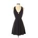 Express Cocktail Dress - A-Line Plunge Sleeveless: Black Print Dresses - Women's Size 4