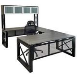 Xdustrial Series 71"W x 107"D Executive Black Metal Frame U-Shaped Desk with Overhead