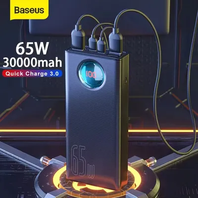 Baseus Power Bank 30000mAh 65W PD3.0 Quick Charging 3.0 FCP SCP Portable External for iPhone 16 15 14 Laptop Tablet Power bank