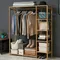 Bamboo Wood Clothing Garment Rack with Shelves Clothes Hanging Rack Stand for Child Kids Adults