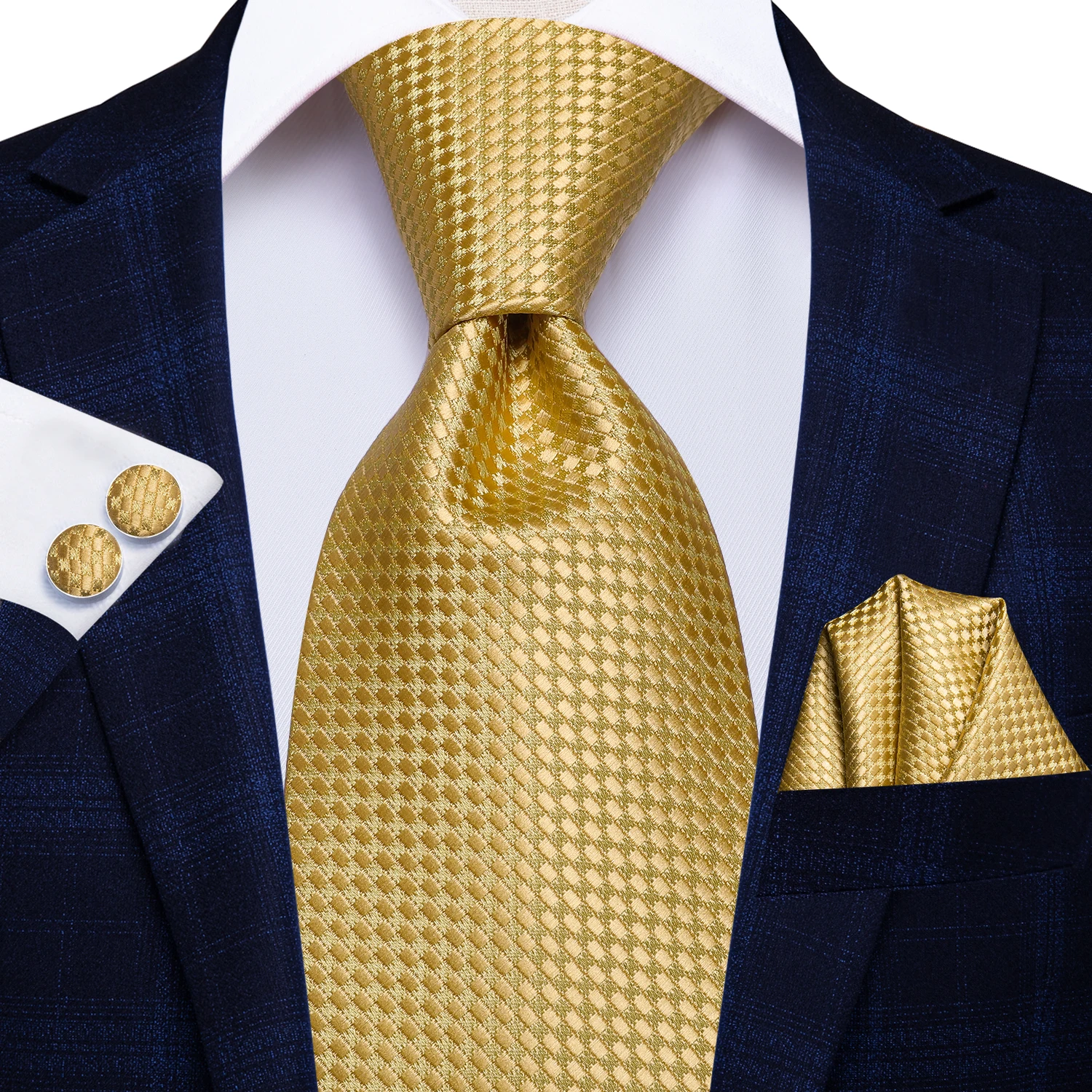 Elegante goldene Krawatten für Herren mit passenden Manschettenknöpfen – Modisches Geschenkset für Hochzeiten und Business-Anlässe in Blau, Schwarz, Orange, Beige
