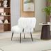 Fluffy Faux Fur Accent Chair with Ottoman Footrest, Upholstered Armless Low Back Chair with Stool, Comfy Modern Chair