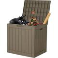 Deck Box Outdoor Storage Box for Patio Cushion Pillows Pool Toy Garden Tool and Hose Storage Waterproof Material with Lockable Lid & Side Handles Wood Grain Texture