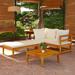 Htovila 3 Piece Patio Set with White Cushions Acacia Wood