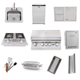 Lion Premium Outdoor Grill Kitchen Package#7 | 32 Propane Grill Set | Double Side Burner Door/Drawer Combo Mini Fridge Bar Sink Ceramic Heat Tubes Trash/LP Tank Drawer & More!