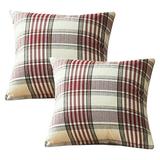 2 Plaid Throw Pillowcase Outdoor Indoor Throw Pillow Farmhouse Square Pillowcase Home Decor 18 x 18 inches - Red