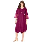 Plus Size Women's Embroidered Acid-Wash Boho Dress by Roaman's in Berry Twist (Size 16 W)