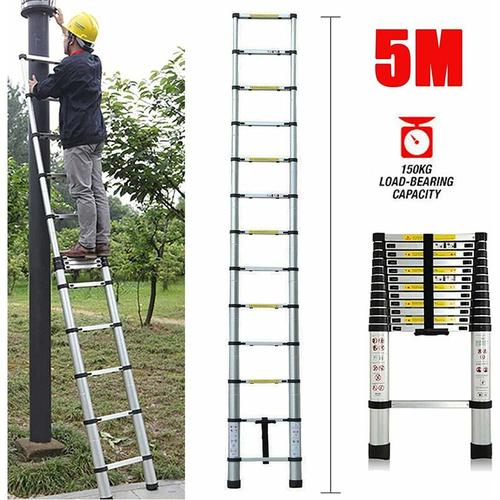 Teleskopleiter aus Aluminium, Dachbodenleiter Tragbare Leiter 16.5FT Verstellbare Leiter
