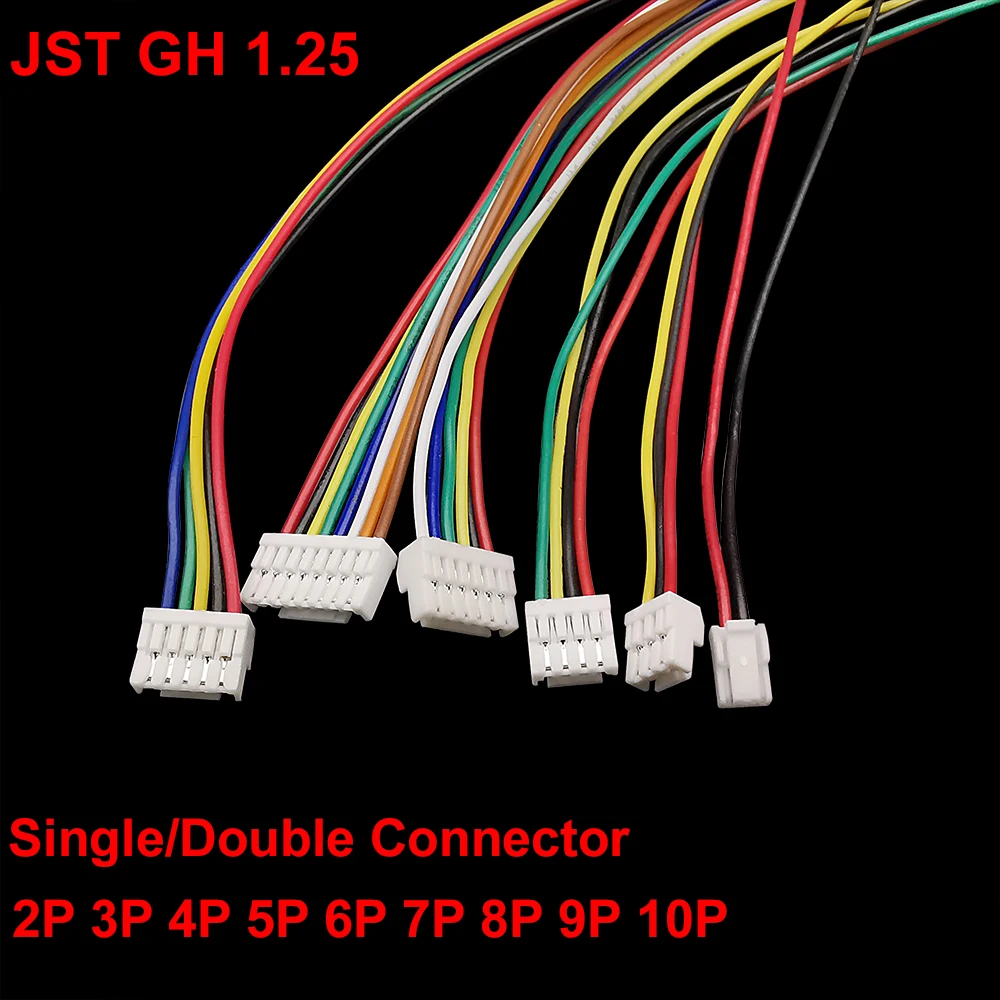 10Pcs JST GH 1,25 1,25mm 2/3/4/5/6/7/8/9/10Pin Stecker Kabel Draht Stecker Einzigen Doppel Kopf Elektrische Draht 150mm 28AWG Image