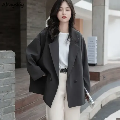 Blazer Frau Casual Täglichen Mode Büro Dame Herbst Koreanischen Stil Einfache Ins Solide Langarm