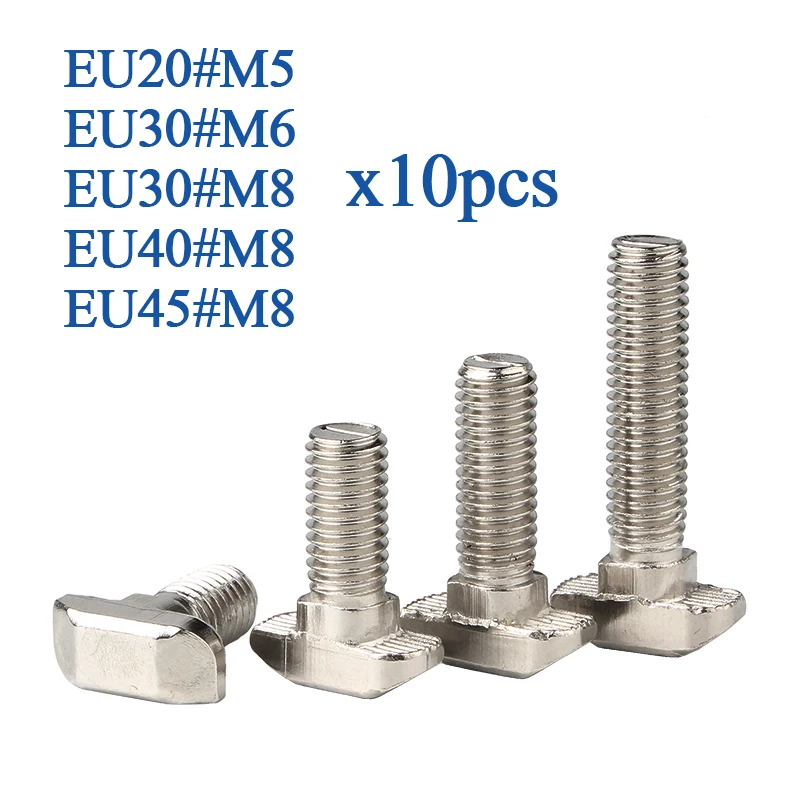 10 Teile/los Vernickelt Stahl M5 M6 M8 T Hammer Kopf Bolzen Aluminium Stecker Schrauben für EU20/ 30/ 40/4 5 aluminium Profile