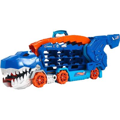 Spielzeug-Transporter HOT WHEELS "Ultimative Transporter" Spielzeugfahrzeuge blau Kinder Spielzeug-LKW mit Rennstrecke; Licht und Sound