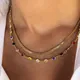 Boho Multicolor Crystal Stone Link Chain Necklace For Women Fashion Gold Color Multilayered Beaded