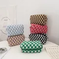 Fashion Checkerboard Knitted Makeup Bag Women Travel Portable Makeup Pouch Meke Up Case Cosmetic Bag