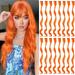 16 Pcs Colored Hair Extensions Curly Wavy Clip in Synthetic Hairpiece Streak for Girls Women Kid Multi-colors Party Highlights (Orange)