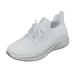 ZIZOCWA Flat Bottomed Casual Sports Shoes for Women Ladies Fashion Breathable Mesh Knitted Lace Up Stretch Cloth Tennis Shoes Soft Bottom White Size37