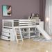 Twin Low Loft Bed with Attached Bookcases & 3-tier Drawers