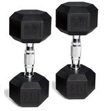 CAP Barbell Set of 2 Hex Rubber Dumbbell with Metal Handles 90 Lbs Pair of Dumbbells