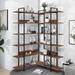 74.8 Inch Bookshelf,Steel Frame Corner 6-tier Shelves,Adjustable Foot Pads