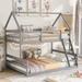 Twin/Full House Floor Bunk Bed with Ladder & Guardrails
