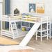 L-Shaped Triple Bunk Bed with Slide, Twin/Full Loft Bed with Desk