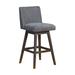 Lia 30 Swivel Barstool Chair, Gray Rubberwood Frame, Dark Gray Polyester