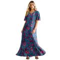 Plus Size Women's Flutter-Sleeve Crinkle Dress by Roaman's in Teal Flowy Batik (Size 42/44)