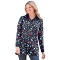 Plus Size Women's Long-Sleeve Polo Shirt by Woman Within in Navy Graphic Bloom (Size 4X)