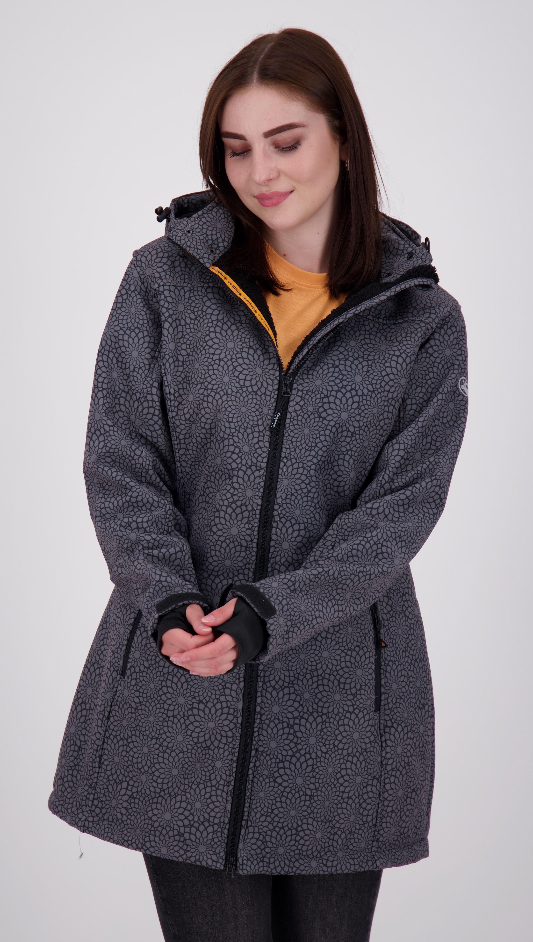 Softshellmantel DEPROC ACTIVE "KEELE PEAK II WOMEN", Damen, Gr. 40 (M), schwarz (schwarz print), 96% Polyester; 4% Elastan, Windstopperbündchen mit Daumenlöchern,mit Schneefang,mit verstellbarem Klettverschluss, Mäntel, auch in Großen Größen erhältlich