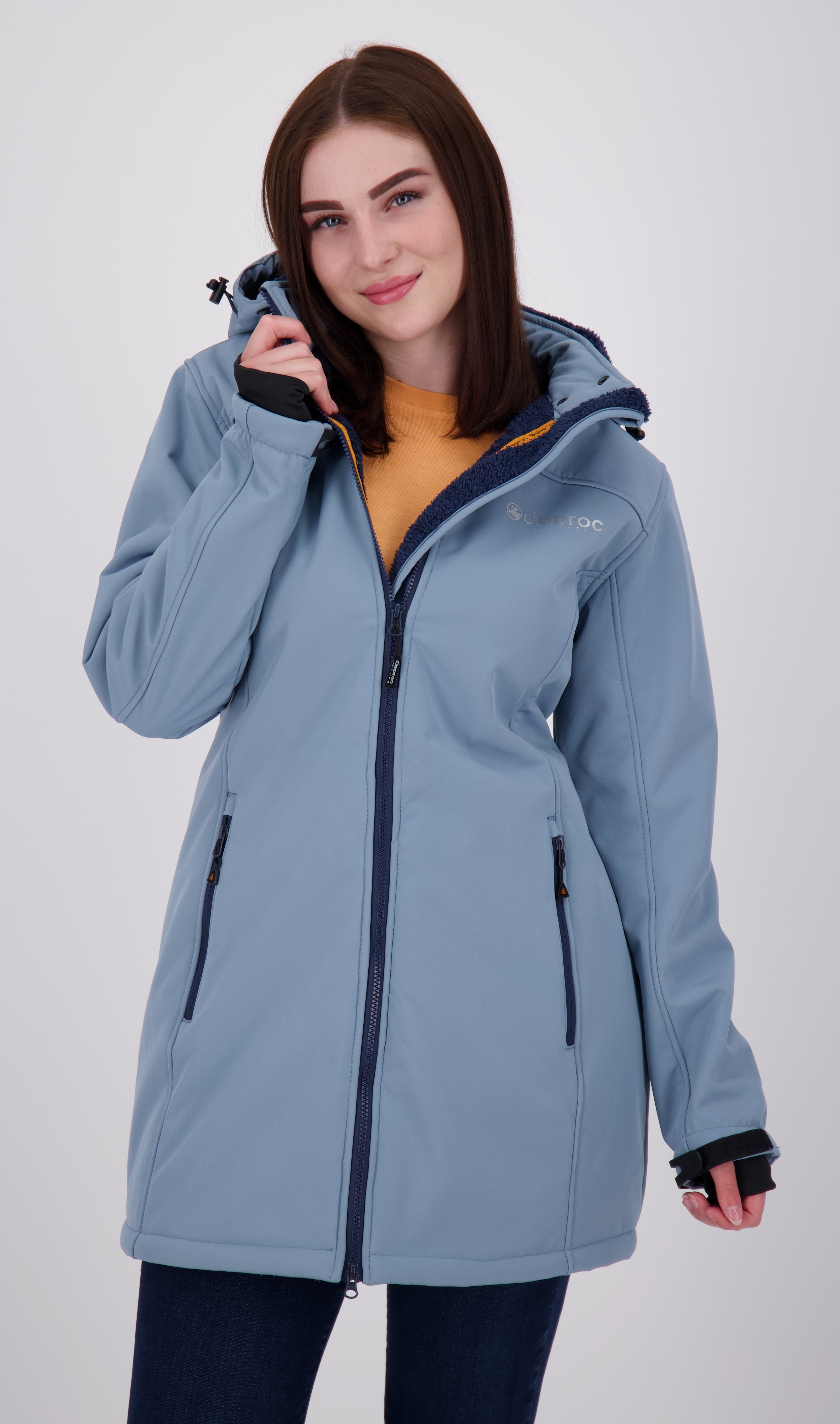Softshellmantel DEPROC ACTIVE "KEELE PEAK II WOMEN", Damen, Gr. 36/38 (M), blau (citadel), 96% Polyester; 4% Elastan, Windstopperbündchen mit Daumenlöchern,mit Schneefang,mit verstellbarem Klettverschluss, Mäntel, auch in Großen Größen erhältlich