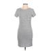 Forever 21 Casual Dress - Bodycon Crew Neck Short sleeves: Gray Print Dresses - Women's Size Large