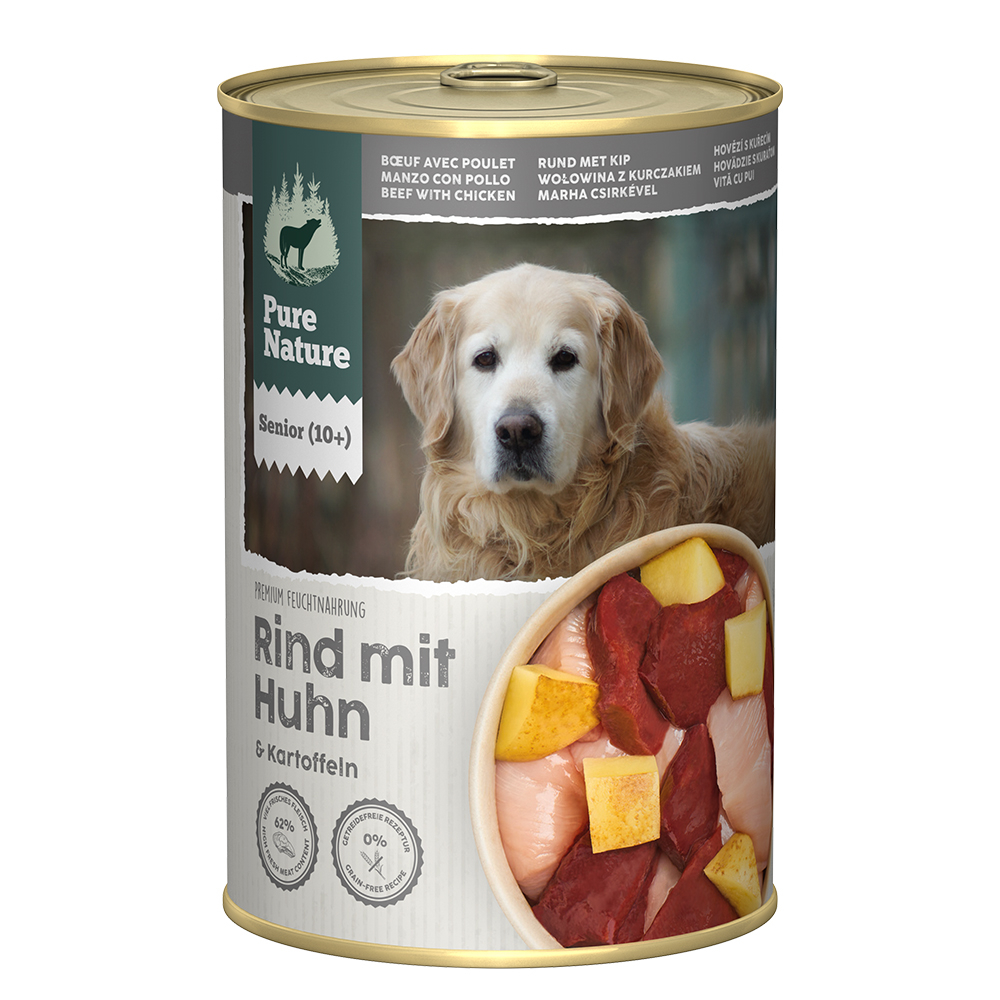 6x 400g Pure Nature Senior Rind mit Huhn Hundefutter nass