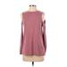 Topshop Long Sleeve T-Shirt: Crew Neck Cold Shoulder Pink Print Tops - Women's Size 2