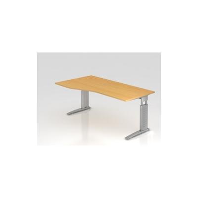 PROREGAL Schreibtisch Mauri | Buche | Silber Gestell | BxT 180x80/100cm | Arbeitshöhe 68-86cm | höhenjustierbar, 2cm Raster | C-Fuß-Gestell Image