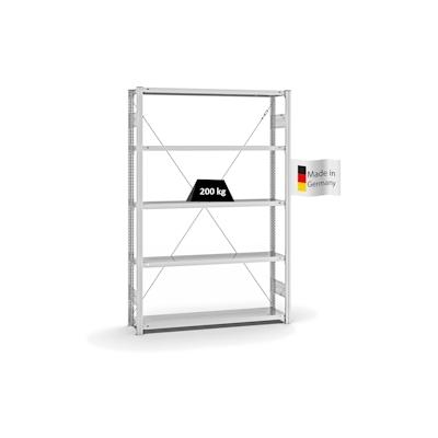 PROREGAL Fachbodenregal Stecksystem | Grundregal | HxBxT 200x130x30cm | 5 Ebenen | Fachlast 200 kg | Einseitig nutzbar | Lichtgrau Image