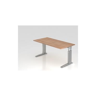 PROREGAL Schreibtisch Mauri | Nussbaum | Silber Gestell | BxT 160x80cm | Arbeitshöhe 68-86cm | höhenjustierbar, 2cm Raster | C-Fuß-Gestell Image
