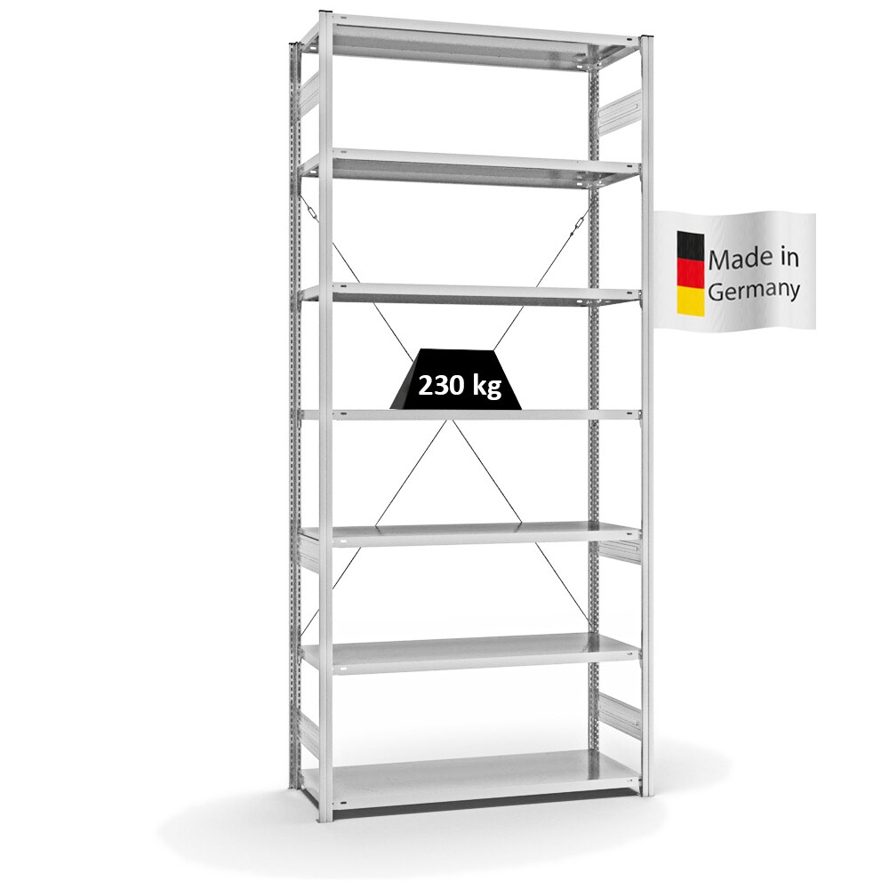 PROREGAL Fachbodenregal Stecksystem | Grundregal | HxBxT 300x130x50cm | 7 Ebenen | Fachlast 230 kg | Einseitig nutzbar | Lichtgrau Image