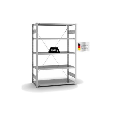 PROREGAL Fachbodenregal Stecksystem | Grundregal | HxBxT 200x130x60cm | 5 Ebenen | Fachlast 190 kg | Einseitig nutzbar | Verzinkt Image
