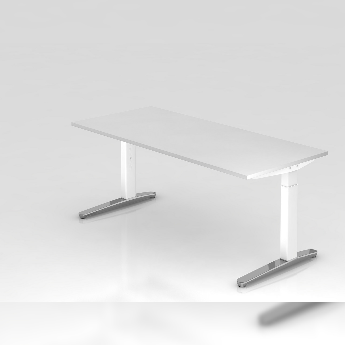PROREGAL Schreibtisch Mika | Weiß | Weißes Gestell poliert | BxT 180x80cm | Arbeitshöhe 65-85cm | höhenjustierbar, 1cm Raster | C-Fuß-Gestell Image