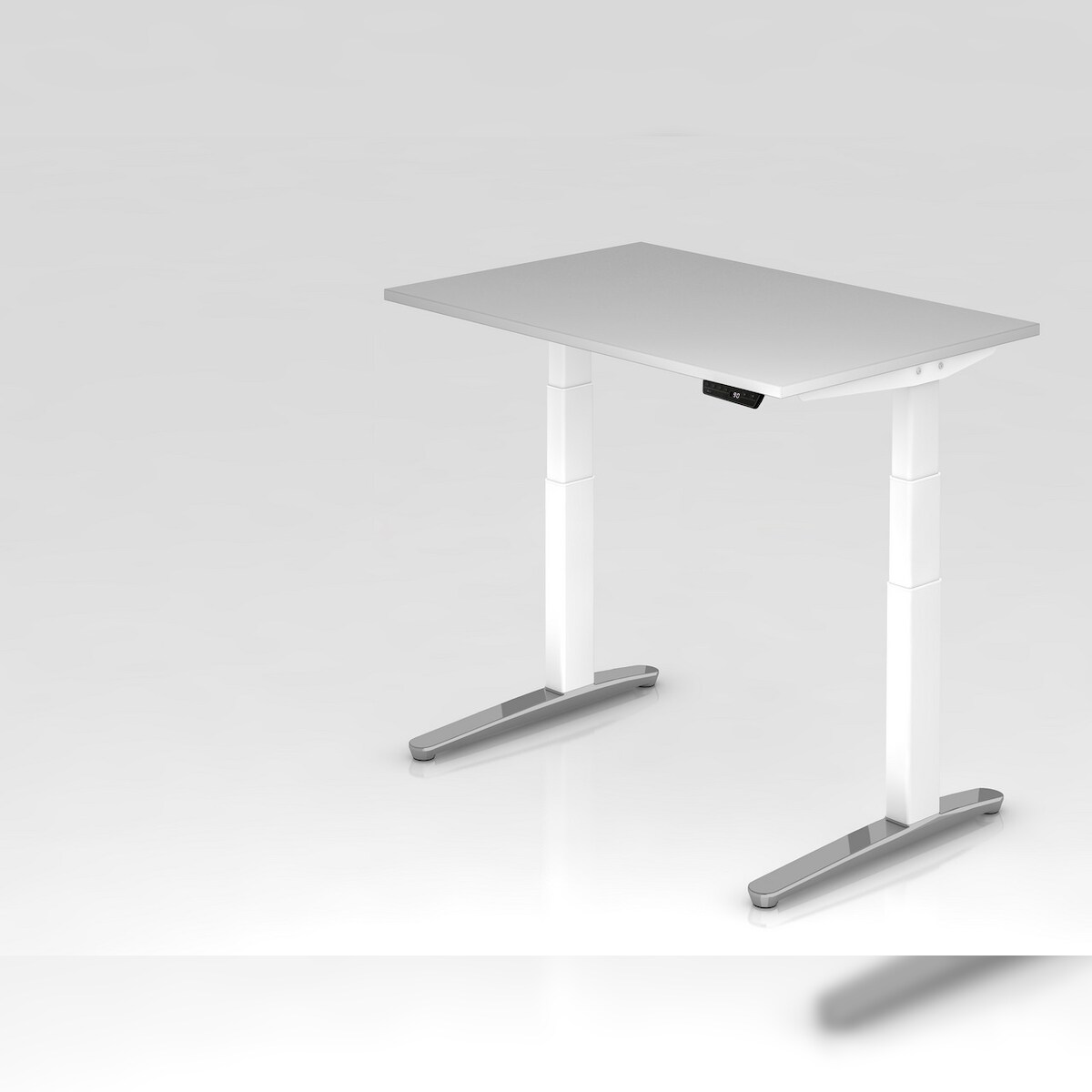 PROREGAL Sitz-Steh-Schreibtisch Pekka | Grau | Weißes Gestell poliert | BxT 120x80cm | Höhe 65-130cm | elektrisch höhenverstellbar | C-Fuß Gestell Image