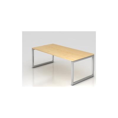 PROREGAL Schreibtisch Pavo | Ahorn | Silber Gestell | BxT 200x100cm | Arbeitshöhe 65-85cm | höhenverstellbar | O-Fuß-Gestell eckig Image
