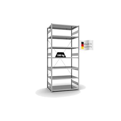 PROREGAL Fachbodenregal Stecksystem | Grundregal | HxBxT 300x130x80cm | 7 Ebenen | Fachlast 330 kg | Einseitig nutzbar | Verzinkt Image