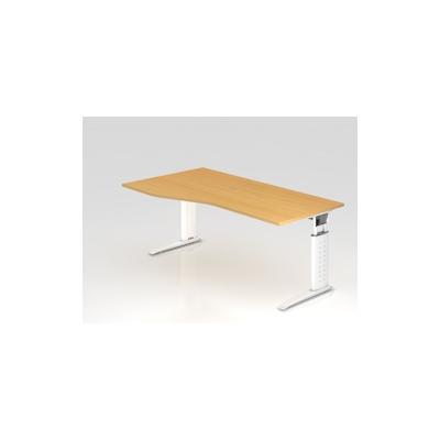 PROREGAL Schreibtisch Mauri | Buche | Weißes Gestell | BxT 180x80/100cm | Arbeitshöhe 68-86cm | höhenjustierbar, 2cm Raster | C-Fuß-Gestell Image